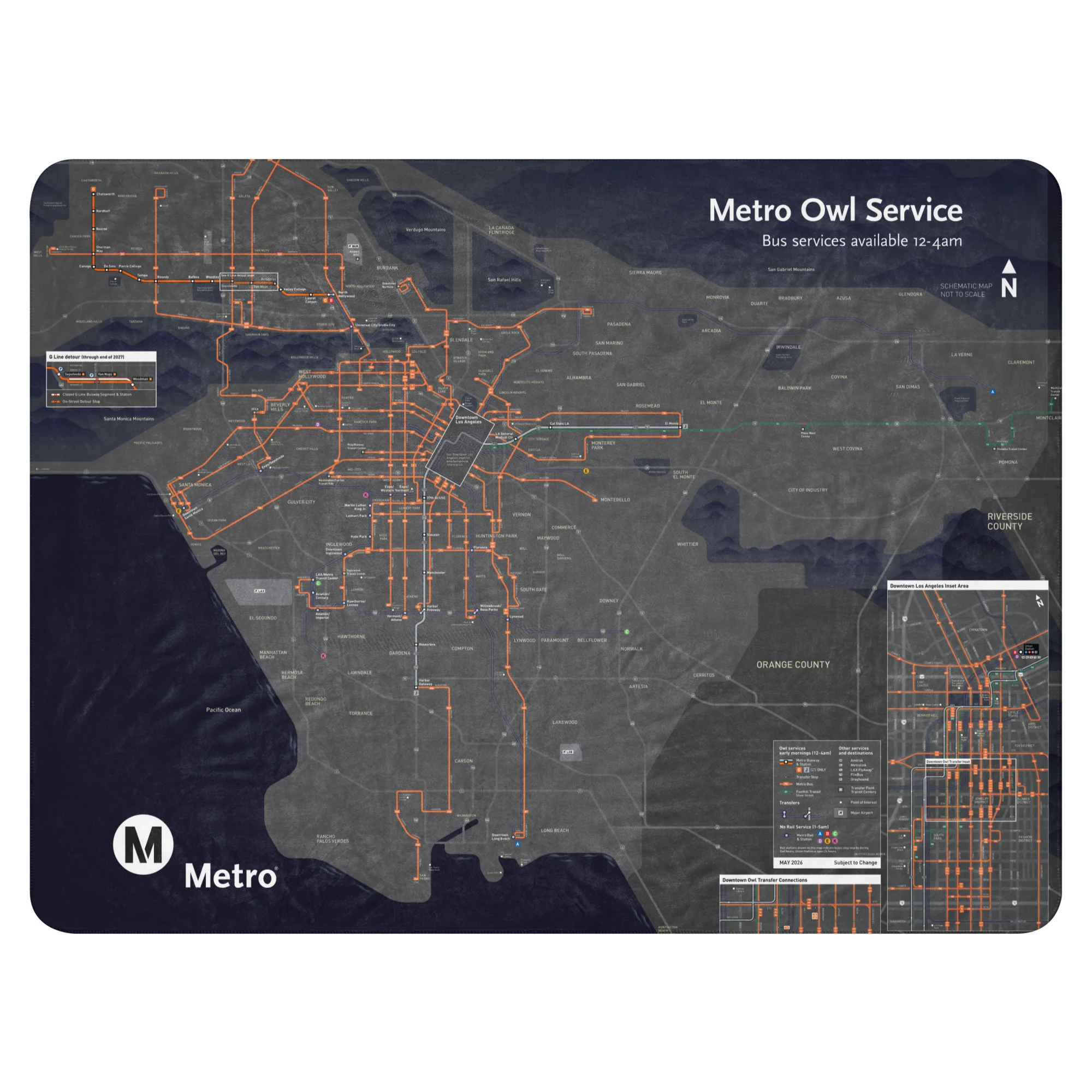 Los Angeles Metro Night Owl Map Sherpa Blanket