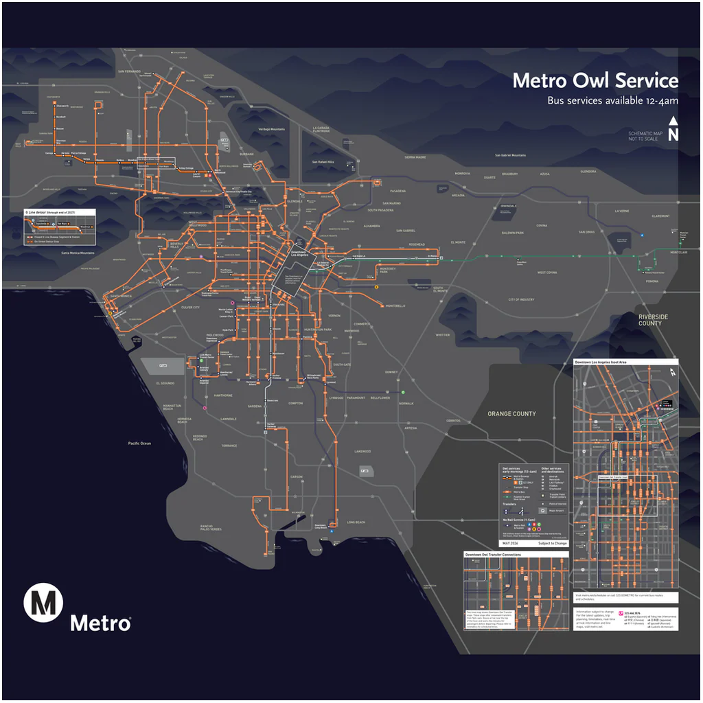Los Angeles Metro Night Owl Map Poster
