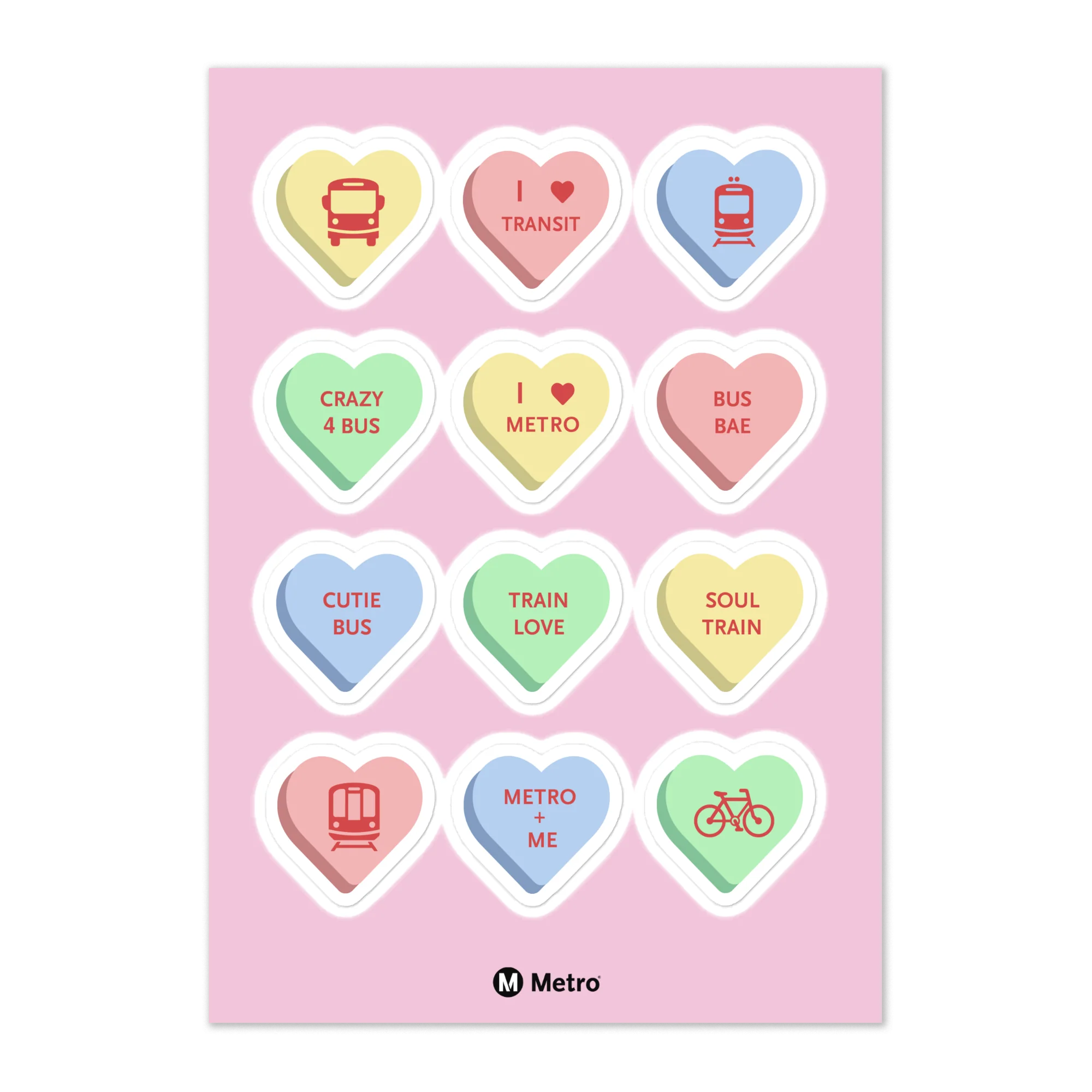 Multimodal Transit Hearts Sticker Sheet