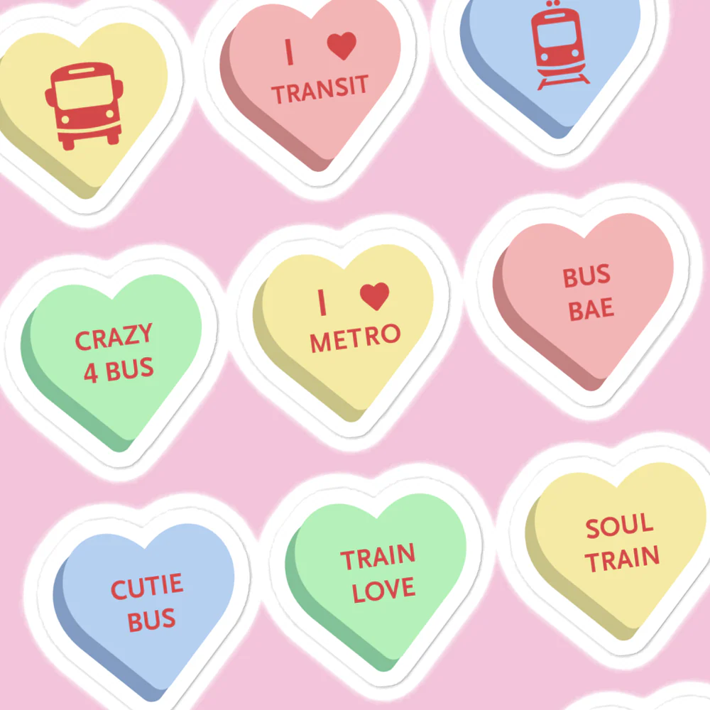 Multimodal Transit Hearts Sticker Sheet